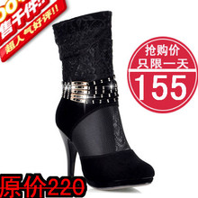 2012春夏新款镂空高跟侧拉链蕾丝水钻防水台女靴子网靴凉靴女单靴