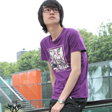 CK风格2010新款纯棉加莱卡 韩版英伦短袖修身男装休闲紫色T恤