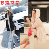 2012韩国正品代购PARTYSU撞色拉链连帽薄款宽松防晒衣风衣外套女