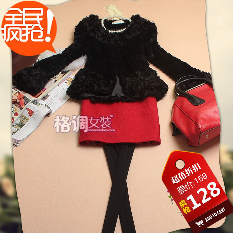 格调女装 2011秋冬新品甜美公主修身高贵仿兔毛玫瑰花外套1707