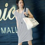 韩版李孝利系列2010秋冬装新款女装大码纯棉长裙黑白条纹连衣裙
