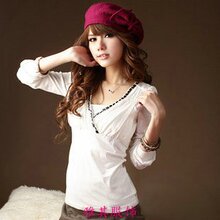 2010新款韩版女装秋冬装非主流淑女衣服褶皱长袖上衣T恤打底衫白