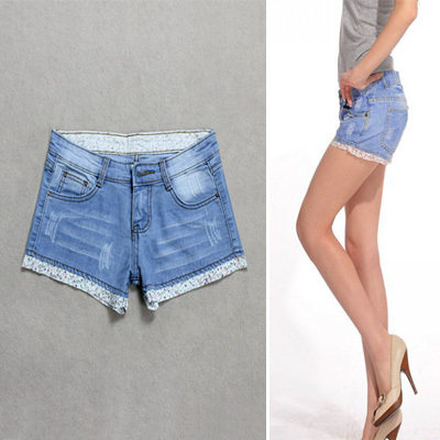 Lace 2012 new cat must be affixed to the cloth denim shorts summer female Korean version tide Floral stretch denim shorts 1767