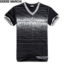 【5折】DEERE MARCHI莱卡时尚波纹弹性V领男士短袖T恤 YR018黑