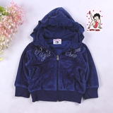 家家宝贝 Boop 女童深蓝天鹅绒边帽外套 BB0105049