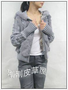 皇冠特价---兔毛配毛线皮草（带帽）12色  皮草外套