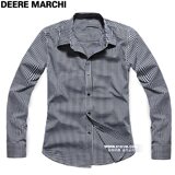 【5151m】DEERE MARCHI简约休闲细方格纯棉长袖男士衬衫DM522