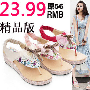 2012夏女式凉鞋不包邮罗马鞋糖果坡跟女鞋厚底松糕鞋夹趾[K55]