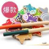 儿童益智趣味木制钓鱼玩具 超长杆磁性钓鱼 亲子玩具益智 人气0.8