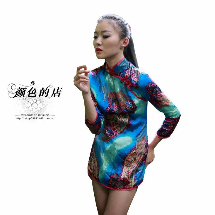 醉花阴 原创双层100%真丝修身款迷你上衣