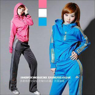 adidas韩版连帽运动服南韩丝休闲女装运动套装女款118X8865