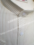 夏季新纯棉色线老粗布男士条纹中式立领短袖衬衫竖领半袖衬衣