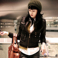 夕唯 2012秋新款韩版棕色小外套 短款pu皮衣女装夹克 10B<span class=H>2010</span>B