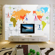 16d工艺世界地图壁画客厅沙发电视，背景墙纸无缝墙布墙砖涂灰壁纸