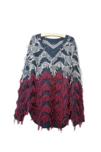 2012 ugly ugly foreign trade wind in Europe and wool tassels bat sleeve v neck relaxed code Korean ladies ' spring and Autumn Sweater