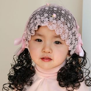  爆款~韩版宝宝发饰婴儿童发带发网蕾丝 夏季 假发带头饰 2款入B08