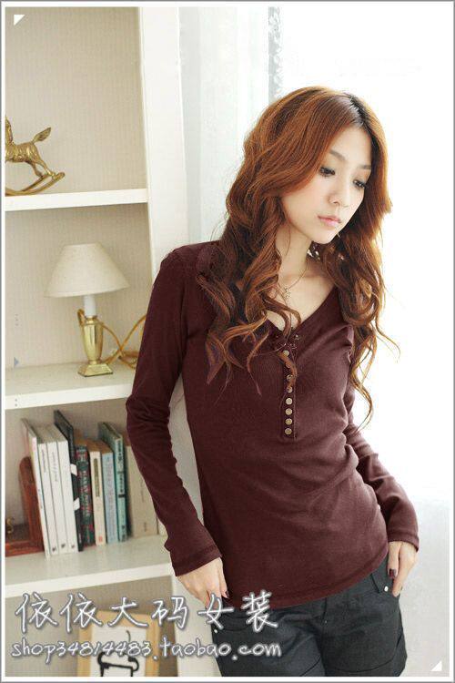 恤Etam艾格韩版百搭,长款长版修身,全棉<em>V领</em>长