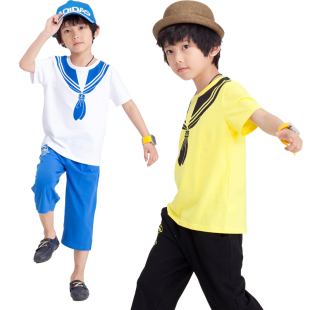  男童夏季套装 儿童短袖T恤七分短裤学院风休闲两件套装