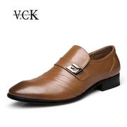 VCK 英伦时尚牛皮男士商务正装皮鞋 男套脚潮流行男鞋 