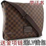 热卖送钱夹 棋盘格<span class=H>LV</span>男包 男士单肩包/斜挎包 Brookly中号 N51211