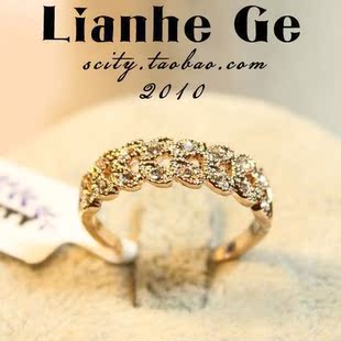  【联合格家】韩国正品现货/金色橄榄叶满钻戒指指环/韩版/饰品