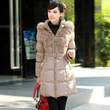 包邮2011冬装新款专柜正品女装华贵兔毛修身保暖羽绒服 女 三彩款