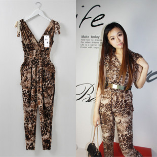 (Ladies 611-2) explosion models! Europe and the United States sexy leopard jumpsuit fashion piece pants 5505 #