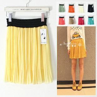 (Ladies 611-2) mushrooms in Europe and America retro solid color composite skirt Pleated Slim 5017 #
