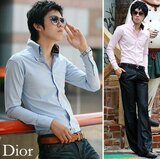 |dior homme风格09新秋领内侧绸缎用料独特后三角领设计修身衬衫