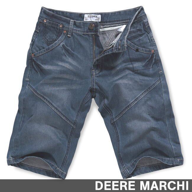 DEERE MARCHI迪尔.马奇经典简约猫须水洗磨白直筒牛仔五分裤 1005