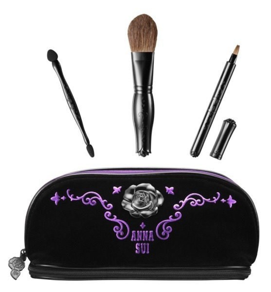 Anna sui/安娜苏黑色丝绒立体蔷薇双层<span class=H>化妆包</span>日本专柜正品