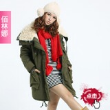 2011新款冬装韩版女装中长款军绿色工装羊羔绒棉服外套特大码棉衣