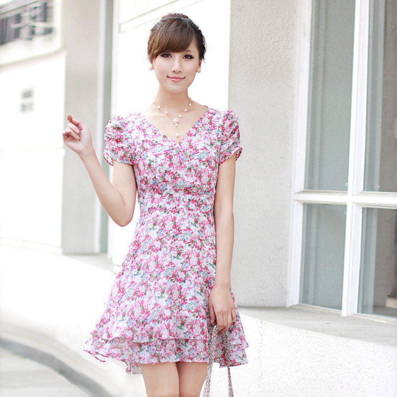 2012<span class=H>江南布衣</span>款夏装 专柜正品女装爆款时尚碎花V领连衣裙 碎花裙
