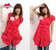 红色短袖中扣蝴蝶结裙