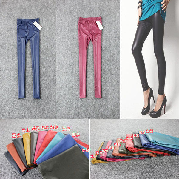 The explosion models the new candy-colored female wild Slim was thin 9-points multi-color leggings washed leather pants pants feet 37