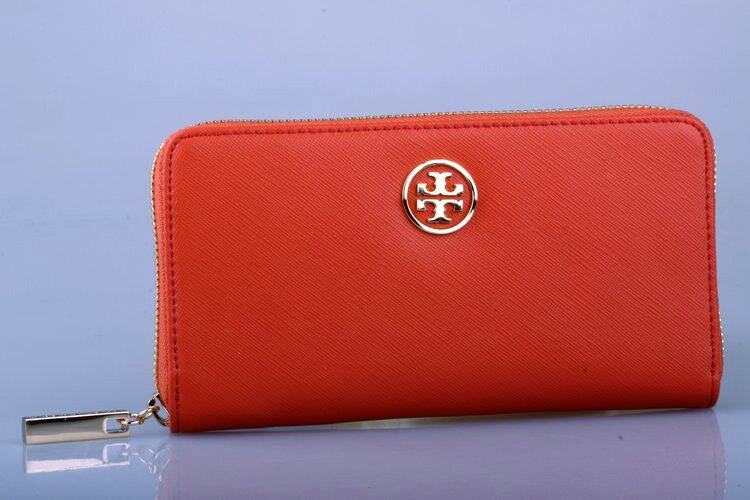 TORY BURCH 托里伯奇牛皮<span class=H>女</span>士十字纹<span class=H>钱包</span>无理由退换  橙色 小LOGO