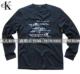 CalvinKlein新款男式圆领长袖胶印CK文字T恤（黑）