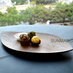 木质现代时尚创意家用叶子形水果盘客厅干果盘零食糖果盘黑胡桃