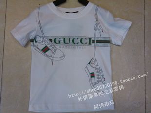  儿童装夏装名牌GUCC*外贸原单热卖款男女童 纯棉短袖T恤