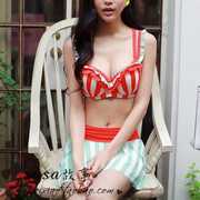 天使baby-韩国温泉bikini比基尼小胸钢托聚拢裙式分体游泳衣 泳装