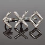 EXO k团m团 集体款 镶钻双指戒指 