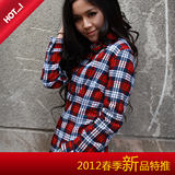 蜀韵 春季女装新装 翻领修身格子衬衫 女士休闲格子衬衫 格纹衬衣