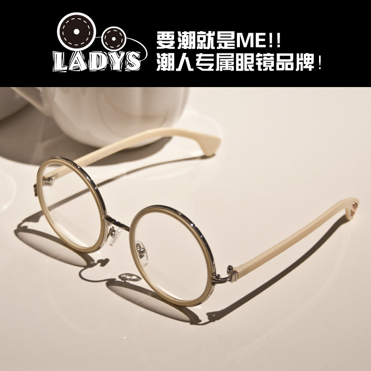 清新文艺范*日式板材金属边白色复古圆框架眼镜彩色近视眼睛男女