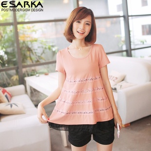  梵纳夕 商城正品夏装新新品款女装韩版雪纺蕾丝拼接短袖T恤女