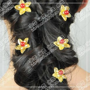  金色珍珠水钻莲花新娘古装配饰结婚饰品簪子头饰头花旗袍礼服发饰