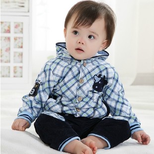 2022小孩宝宝外出格子衣服男婴幼儿童韩版学院风春秋装长袖三件套