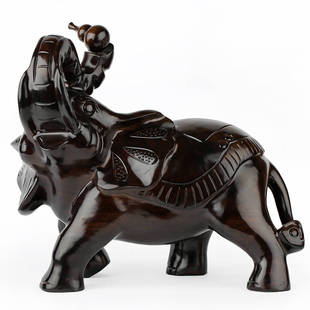 红木大象如意葫芦象 木头雕刻工艺品 一对落地木雕大象实木质摆件