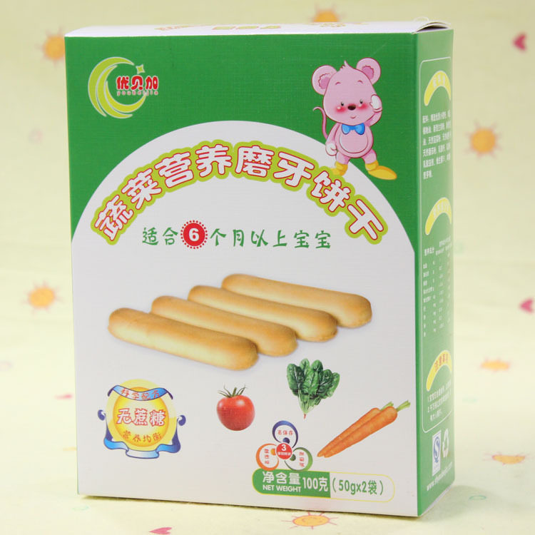 『优贝加』正品 蔬菜营养磨牙饼干100g 6个月以上婴儿营养辅食