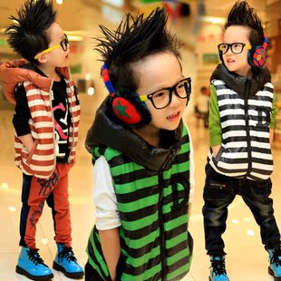  新款冬装韩版宝宝儿童男童童装 保暖条纹D字马甲棉背心Y12660