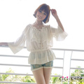 秋之惑CICI-SHOP2010秋装VIVI韩版甜美大荷叶松紧领收腰上衣7A003